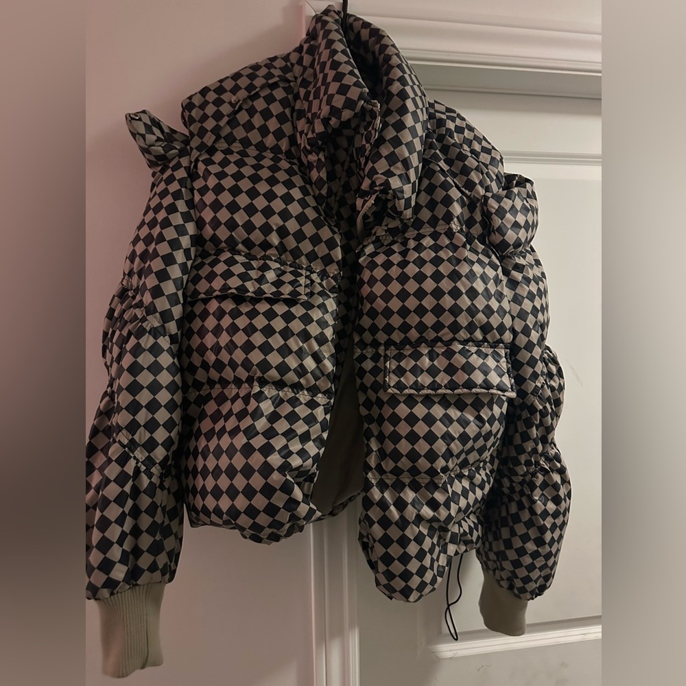 Checkered Navy blue and Cream Women's Jacket